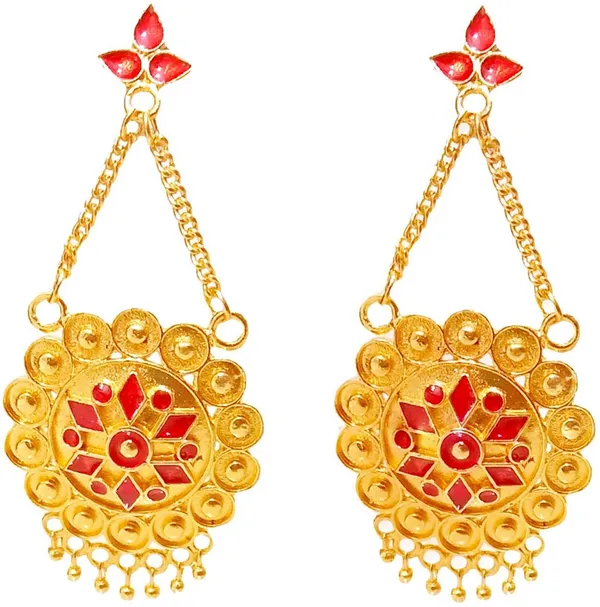 Assamese_Traditional_Copper_Gold_Plated_Red_Colour_Jhumki_Earring_For_Girls_&_Women